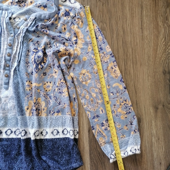 Lucky Brand Tunic Long Sleeve Boho Peasant Blouse Blue/Yellow Size L - Picture 10 of 14
